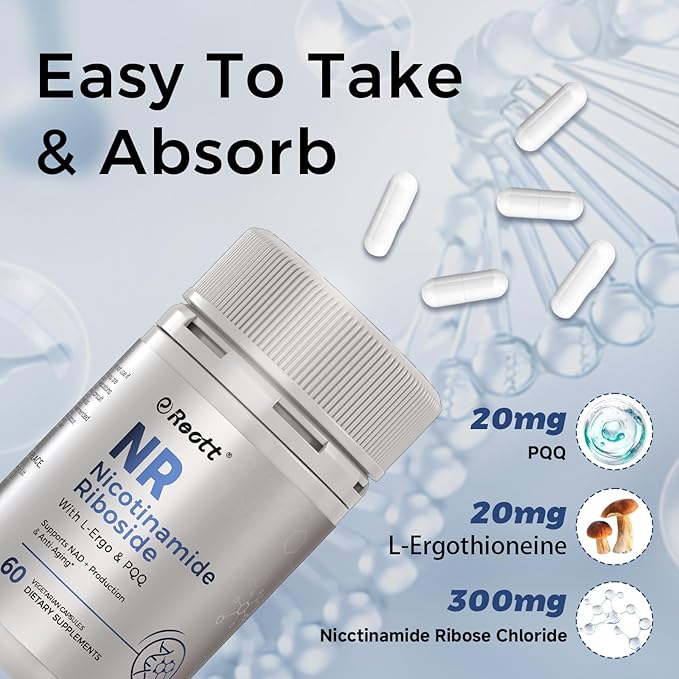 NR Nicotinamide Riboside Supplement 300mg, Supports NAD+ Precursor Production, 60 Capsules, with L-Ergothioneine and PQQ for Cell Regeneration & Anti-Aging
