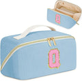 Personalized Initial Makeup Bag,Christmas Gifts for Girl,Preppy Bag Cosmetic Travel Bag Women,Travel Toiletry Organizer,Large Capacity Corduroy Stuff Bag,Cute Cosmetic Pouch Skincare Bag-Q