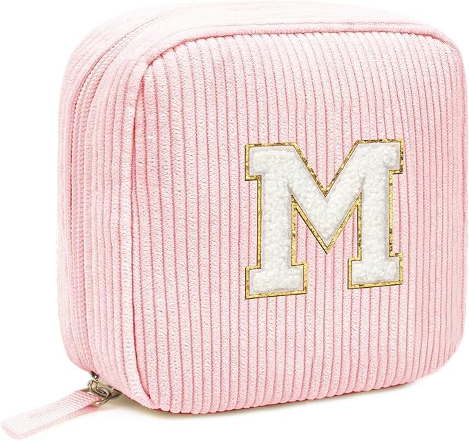 LETGO Birthday Gifts for Women Small Personalized Initial Monogram Makeup Bag,Preppy Corduroy Makeup Bags Travel Toiletry Bag Cute Pouch Purse for Her Mom Girlfriend Wife Sister Teacher Bridesmaid
