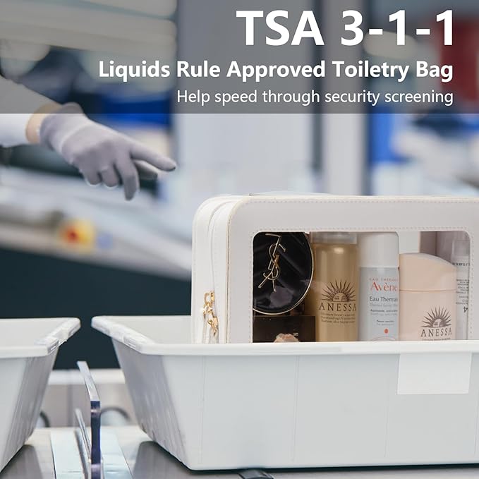 LETGO Clear Makeup Bags, TSA Approved Toiletry Bag with Zipper, Transaparent Makeup Organizer Fit Carry-on Travel Essentials,Clear Cosmetic Bags for Women Men (O-Beige)