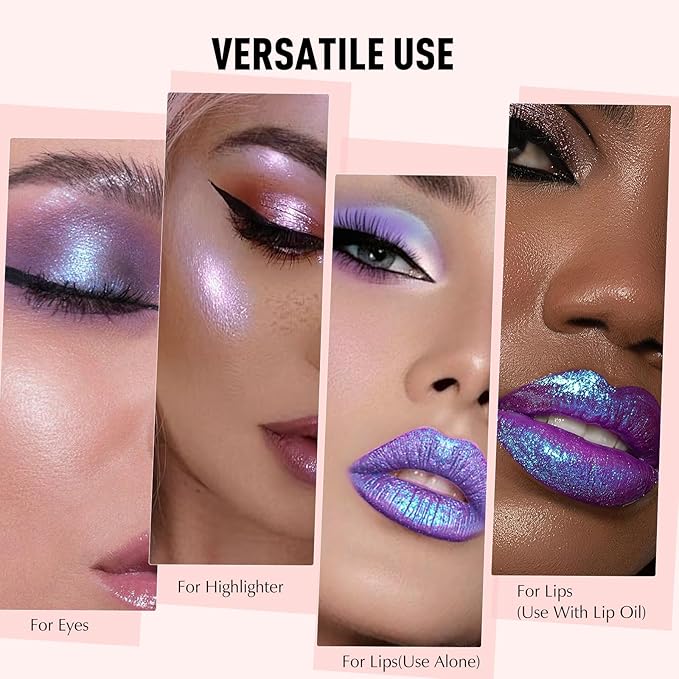 Glitter Lipstick Makeup, Holographic Metallic Pink Lip Stick Long Lasting Lightweight Non-Sticky Hydrating Lip Tinted Full Coverage Sparkling Shimmer Lipstick for Women