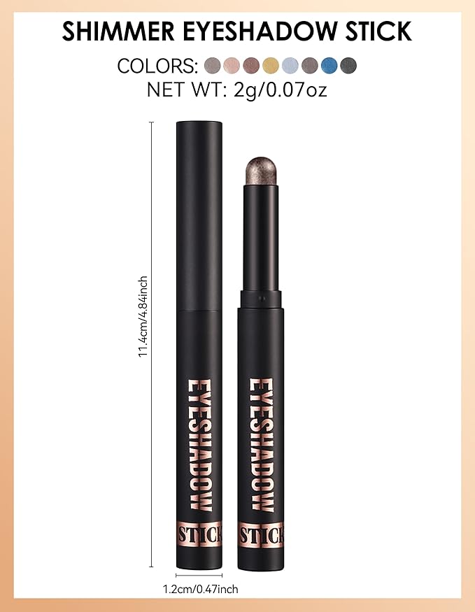 Erinde Shimmer Cream Eyeshadow Stick, Long Lasting Metallic Eye Shadow Sticks, Waterproof Creamy Glitter Eyeshadow Pencil, High Pigmented Blendable Neutral Eye Makeup, 24 Midnight Black Shimmer