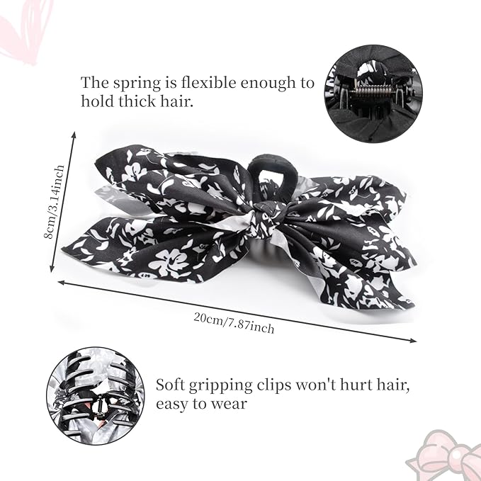 Bow Claw Clips Bow Hair Clips Black 3PCS Big Hair Bows for Women Butterfly Styling Large Hair Clips for Thick Hair for Girls Hair Accessories for Teen
