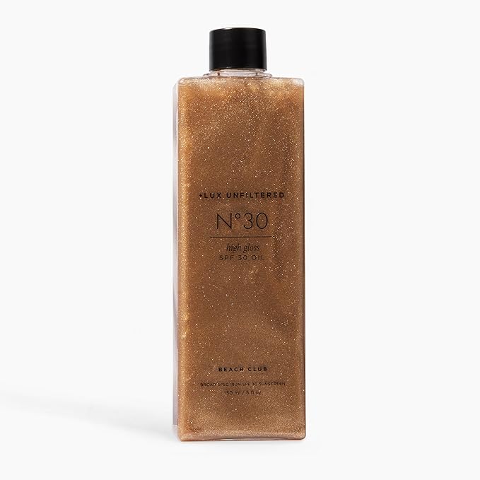 + Lux Unfiltered N°30 Shimmer Body Oil with SPF 30 - Hydrating & Nourishing High Gloss Tanning Oil, Instant Bronze Shimmer Sunscreen - Oxybenzone Free - Broad Spectrum Sunscreen SPF 30