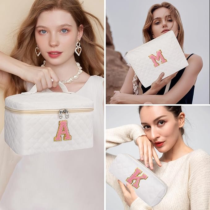 Initial Makeup Bag, Personalized Monogram Cosmetic Bag Set, Large Make up Bags | Travel Toiletry Bag | Makeup Bag for Girls Teen Girl Friend Sister Wife Girlfriend Gifts Daughter (Letter E)