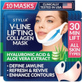 STYLIA V Line Lifting Collagen Mask - Lift, Firm & Contour Jawline - Tightening Double Chin Strap with Hyaluronic Acid & Aloe - Neck Lift & Face Tightening Mask - Jawline Shaper Face Lift Tape (10PC)