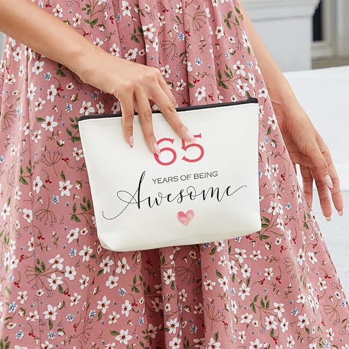 65th Birthday Gifts for Women Happy Birthday Makeup Bag Inspirational Birthday Decorations 65 Year Old Birthday Gifts Fun Birthday Gift Ideas for Her Grandma Mom Mothers BFF 65 Years of Being Awesome