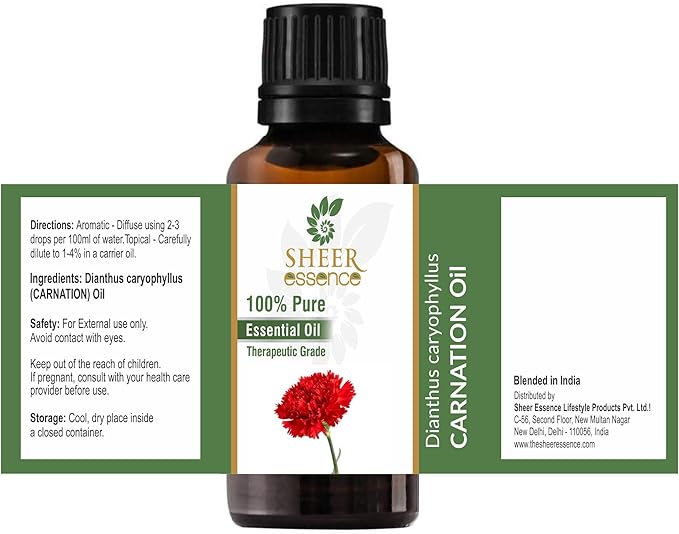 Carnation Oil -(Dianthus Caryophyllus)- Essential Oil 100% Pure Natural Undiluted Uncut Therapeutic Grade Oil 1.01 Fl.OZ