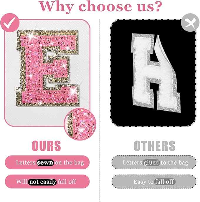 Personalized Initial Letter Makeup Bag, Preppy Glitter Letter Patch Cosmetic Pouch Zipper,PU Waterproof Travel Toiletry Bag Cute Makeup Organizer Monogrammed Make Up Bag,Gift for Women Girls