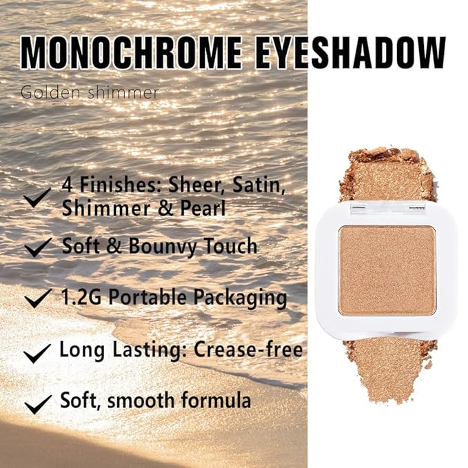 evpct Gold Single Eye Shadow Palette Makeup for Older Women, Gold Bronze Copper Brown Shimmer Glitter Sparkly Metallic Cream Eyeshadow Palette Brightener Makeup, High Pigment Monochrome Mini Eyeshadow