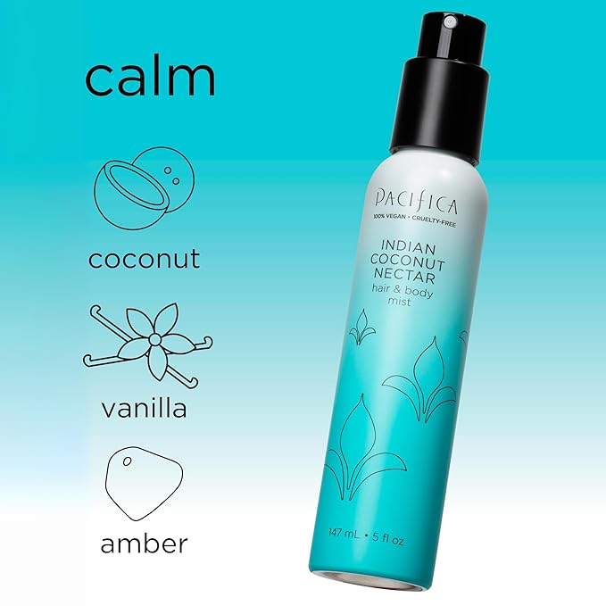 Pacifica Indian Coconut Nectar Hair Mist Perfume & Full Body Spray for Women - Body Mist Fragrance w/Tiare, Sugar, Vanilla, Almond & Amber Clean Beauty Alcohol-Free, Vegan & Cruelty-Free, 5 Oz