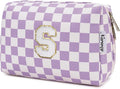 Narwey Birthday Gifts for Women Teen Girls Kids Personalized Initial Makeup Bag Monogram Preppy Cosmetic Bag Trendy Stuff 6 8 10 11 12 13 14 16 18 Years Old Travel Toiletry Bag (Purple S)