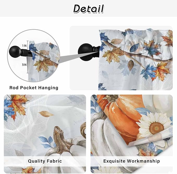 Fall Blue Maple Kitchen Tier Curtains 45 Inch Long 2 Panel Set, Rod Pocket - Image 9