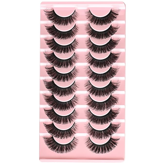 FARRED Cat Eye Lashes Mink Eyelashes Strips Natural Fluffy Russian Strip Eyelash Extension Looking Wispy Full Volume Fox Lash CC Curl Dramatic Short 8mm-15mm Pestañas Postizas for Women