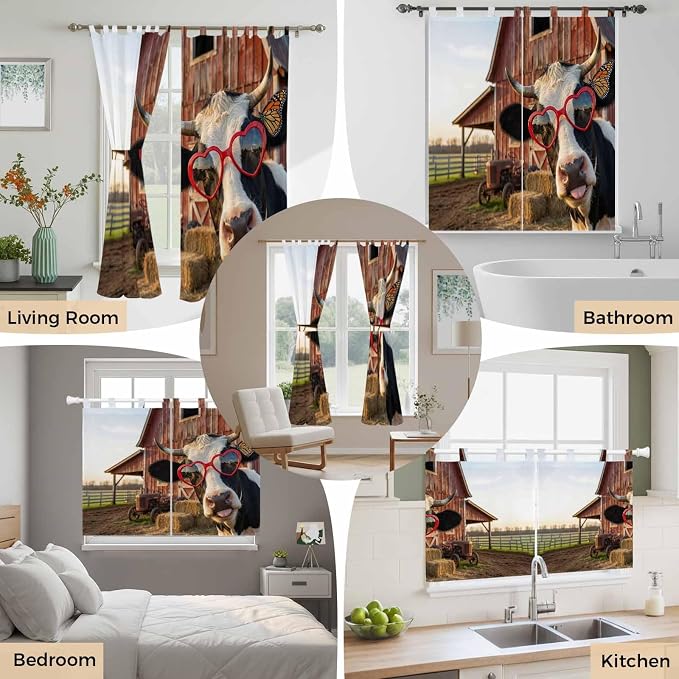 Farm Cows Living Room Curtains 84 Inch Length, Window Curtains Tab Top - Image 7