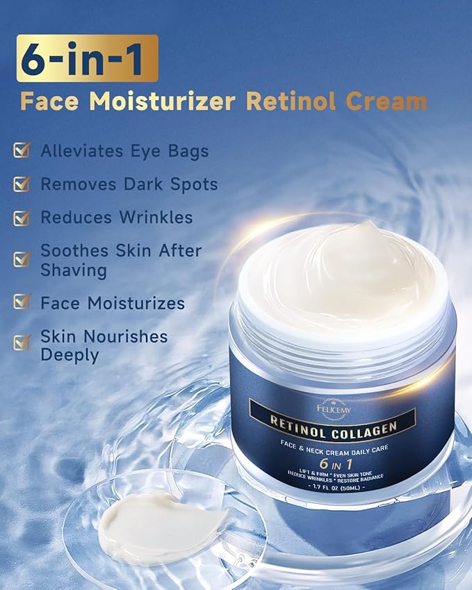 6-in-1 Face Cream for Men, Mens Face Moisturizer, Anti-Aging Face Cream for Men with Retinol Collagen & Hyaluronic Acid, Eye Bags & Dark Spot Remover, After Shave Lotion 1.7 Fl Oz