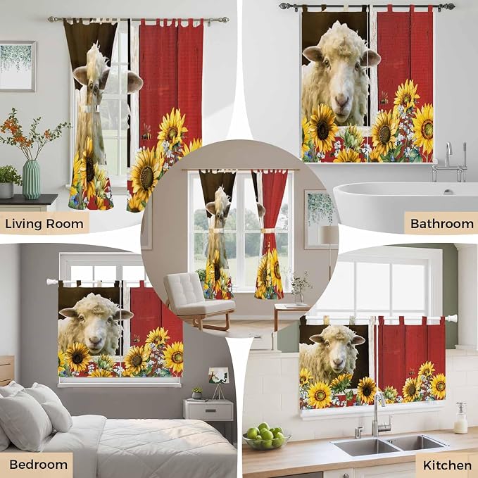 Sheep Flowers Living Room Curtains 84 Inch Length, Window Curtains Tab Top - Image 7