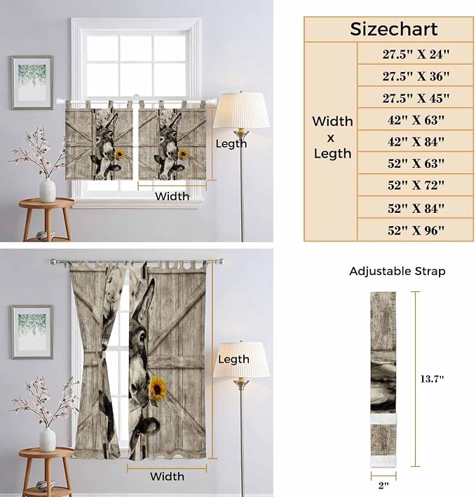 Funny Farm Animals Kitchen Curtains 36 Inch Length, Small Window Curtains Tab - Image 8
