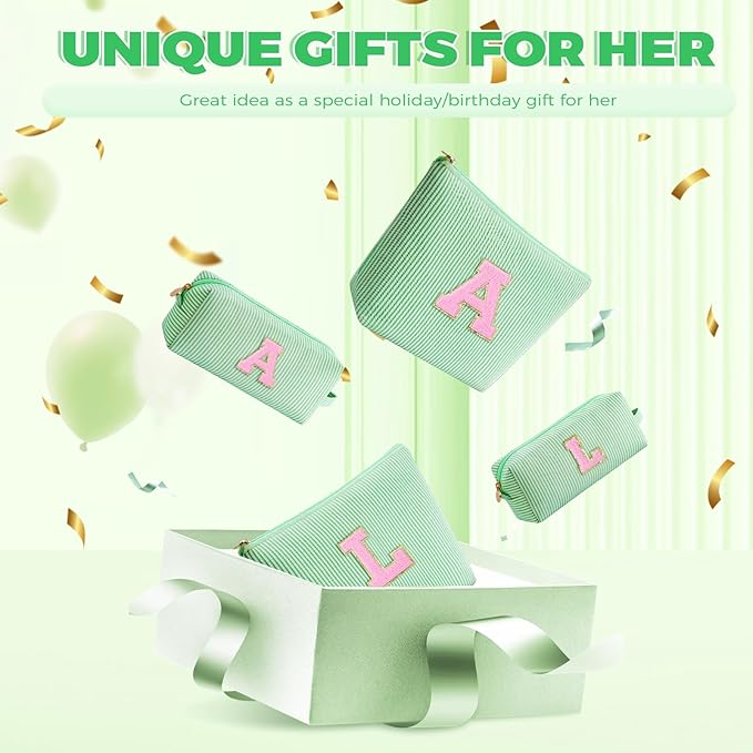 Personalized Makeup Bag for Women Girls - Fashion Cosmetic Bag Trendy Travel Toiletry Bag with Initials Letter - Teen Gifts - Green,P