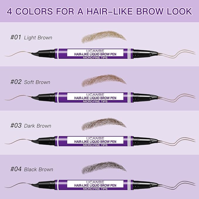 UCANBE Curved Eyebrow Pencils for Women with Spoolie Brush,Dual-Ended Eyebrow Pen with 2-Fork-Tip&Precise Brush-Tip,Microblading Brow Pen for Hair-Like Brows,Waterfool, Long Lasting,Dark Brown