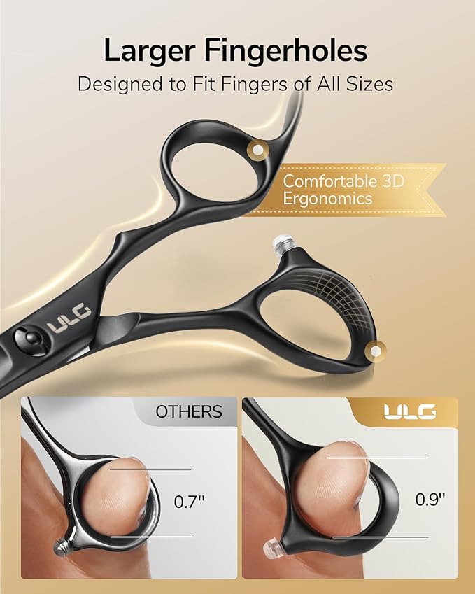 ULG Hair Cutting Scissors Set 2-Pack Haircut Shears and Hair Thinning Scissors Ergonomic Handle Lightweight Hairdressing Shears for Home and Salon Use, Matte Black