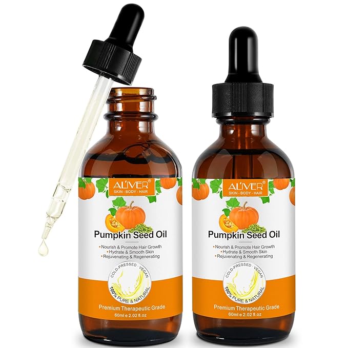 2 Pack Pumpkin Seed Oil, Pumpkin Seed Oil for Hair Growth, Pure Cold Pressed Pumpkin Seed Oil for Dry Damaged Hair Growth, Hydrating, Scalp Moisturizer, Nourishment
