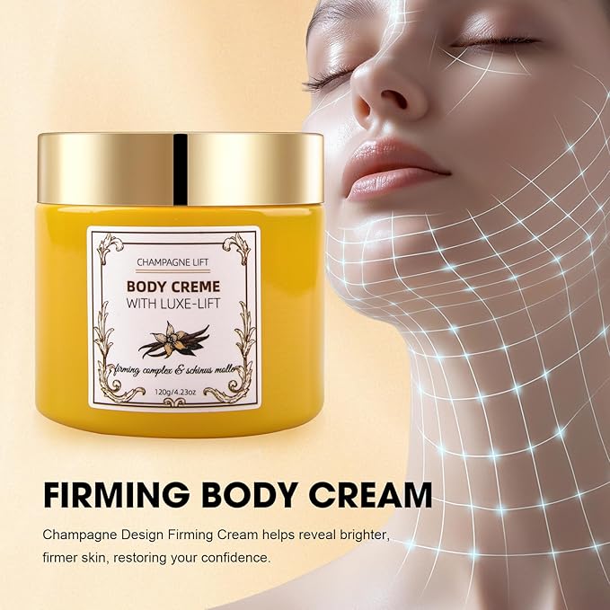 Champagne Body Creme, Champagne Lift Body Creme with Firming Complex & Pink Pepperslim, Deep Hydration & Smoothing Body Cream, Firms & Lifts Arms & Legs, Hydrates Dry Skin, Vanilla Scent