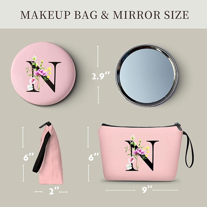 Appreciation Initial Monogram Gifts for Sisters from Sister Employees Team Bride Womens Unique Mom Personalized Makeup Cosmetic Bag with Mirror Mothers Day Christmas Graduation N