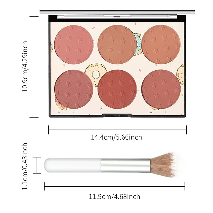 KYDA 6 Colors Blush Palette, Matte and Shimmer Blush Palette, Smooth Blendable Powder, Multiuse Blusher Makeup with Contour Highlighter-Set A