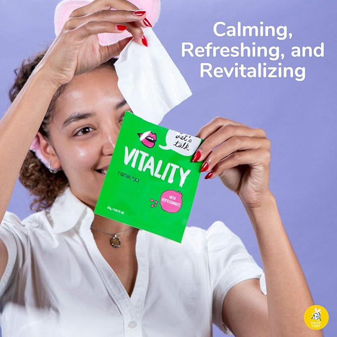 FACETORY K Beauty Face Mask Skin Care - LET'S TALK VITALITY FIRMING Sheet Mask with Pomegranate & Shea Butter | Firming Mask with Antioxidants, Plump & Hydrate (5 Pack)