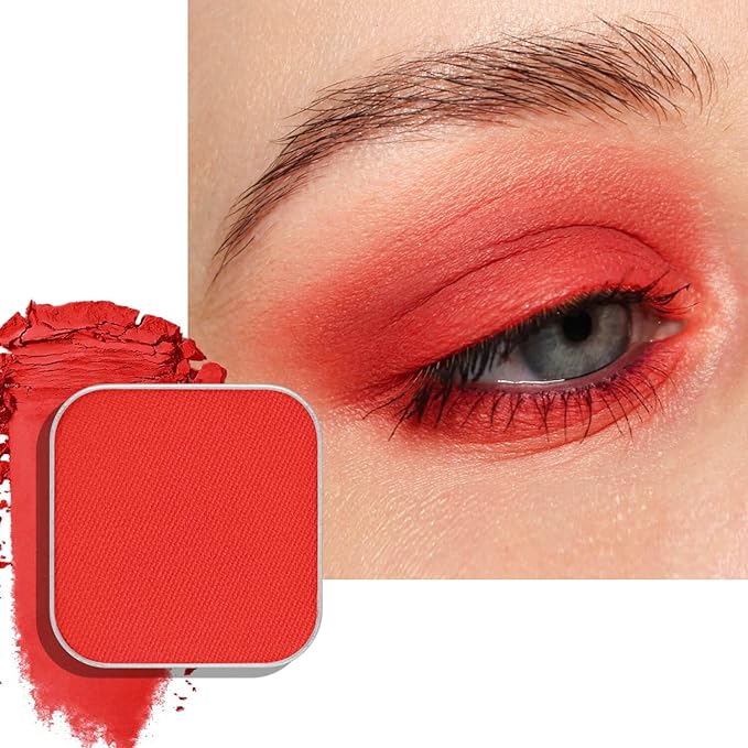 Matte Single Eyeshadow Refill – Christmas Red, High-Pigment, Blendable & Long-Lasting, Pressed Powder with Metal Pan, DIY Magnetic Palette Compatible, Easy to Apply & Remove