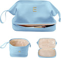 Initial Makeup Bag, Women Gifts, Personalized Double Layer Cosmetic Bag with Makeup Brush Organizer, Waterproof, Large Capacity PU Leather Travel Toiletry Bag Gifts for Friends Female Mom