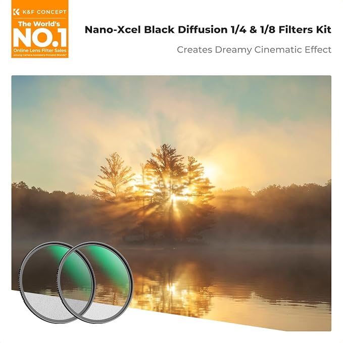 K&F CONCEPT 52mm Black Diffusion 1/4 & 1/8 Lens Filter Kit, Mist Cinematic - Image 2