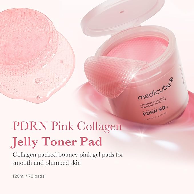 medicube Salmon DNA PDRN Pink Collagen Jelly Pad | Korean Gel Toner Pads with Niacinamide, Madecassoside, Retinol | Soothing, Radiance & Uneven Skin Tone | Korean Skin Care | 70Pads