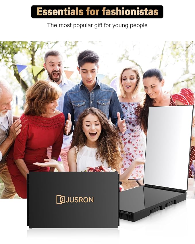 JUSRON 360 Viewing Angle Self Hair Cutting Mirror, Clear Anti-Fog HD Glass (Black Without LED Without Accessories)