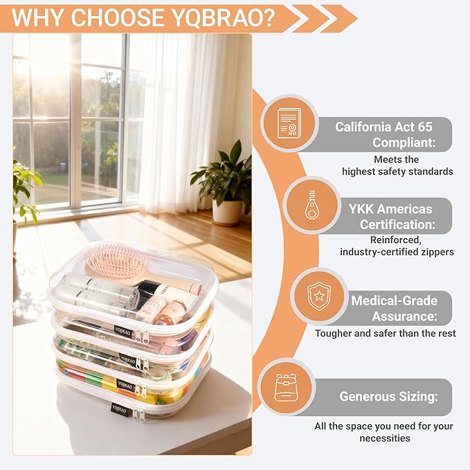 4 Pack Clear Hard Shell Zipper Case, See-Through Hard Plastic Organizer Pouches with Zipper for Travel, Toiletries, Makeup, Toy, Electronics & Pencils - Crush-Resistant Storage