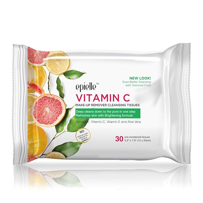 Epielle New Makeup Remover Cleansing Wipes Tissue - Cucumber 30 Count 6 Pack | Gentle for all Skin Types | Daily Facial Cleansing Towelettes | Removes Dirt, Oil, Makeup (Vitamin C)