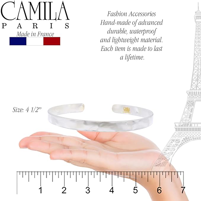Camila Paris CP3351 French Headband for Women, Handmade White, Strong Hold Grip Women's Hair Band, Ligth and Very Flexible, No Slip and Durable Styling Girls Hair Accessories, Made in France
