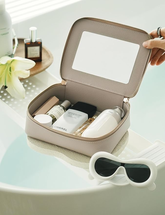 Popvibe Clear Makeup Bag Travel Cosmetic Case Transparent Toiletry Bag with Zipper, Portable Make Up Organizer Traveling Compact Car Bag for Essentials
