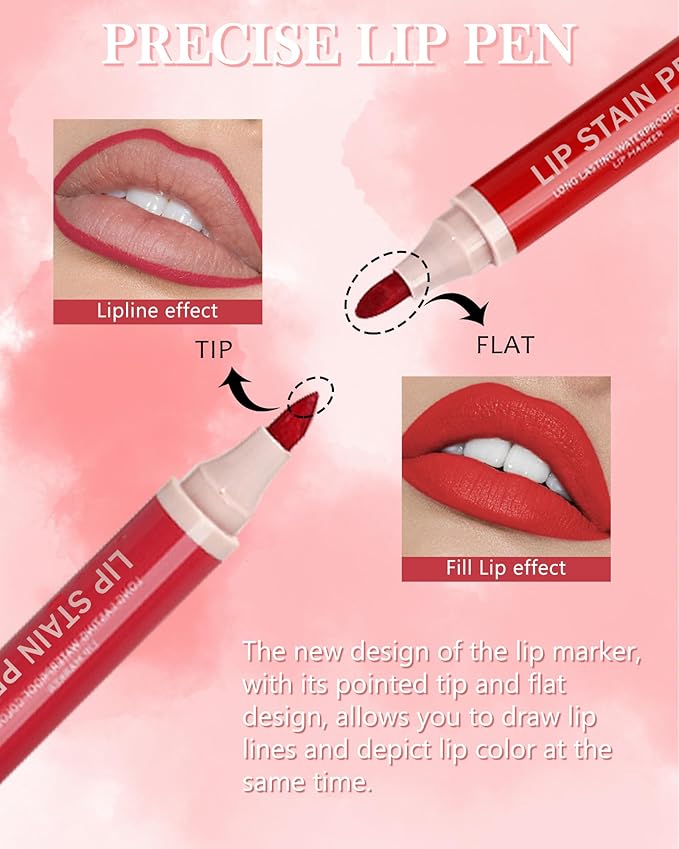 Lip Stain Liner Pen-1Pcs Nude Brown Lip Tint Stain Liquid Lipstick Lip Liner Pencil,Matte Lipcolor Lipstain,Longlasting Waterproof Lip Gloss,Precise Chisel Tip Lipgloss,Makeup Gift for Women-02