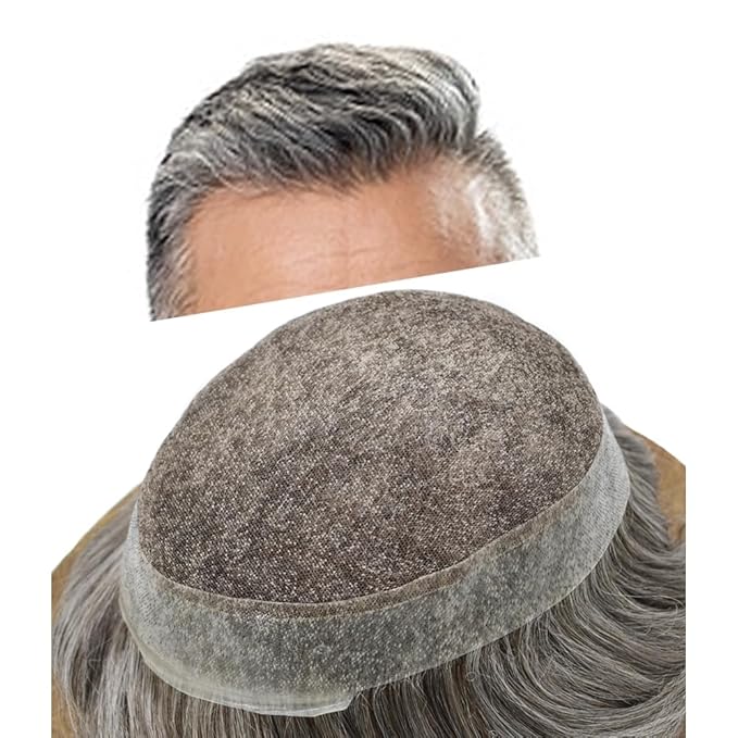 FACE MIRACLE Toupee for Men Lace Center Mens Toupee Hairpiece for Man Human Hair Replacement System Lace Center with Poly around Hair Units Mens Wig Hair Prosthesis 6"X8" #460