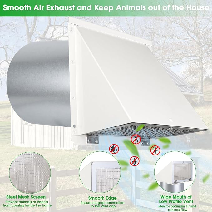 6 Inch Hooded Wall Vent with Screen and Damper, 6 Inch Exhaust Vent Cover Cap - Image 3
