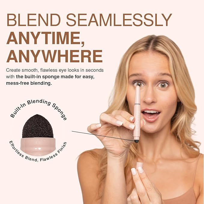 Palladio Waterproof Eyeshadow Stick with Blending Sponge, Long Lasting & Effortless Application, Smudge Free & Crease Proof Formula, Matte & Shimmer Shades, Buildable Eye Shadow (Chocolate Shimmer)
