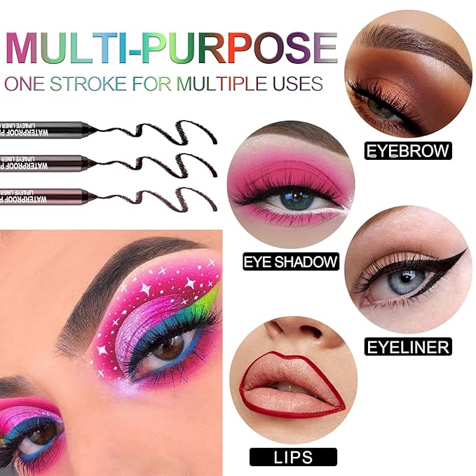 3 Colorful Eyeliner Pen Set, Eye Shadow Pencil, Pearl Eyeliner Kit Metallic Glitter Colored Eye liner for Women Eye&Lip Liner Professional Waterproof Eye Makeup(3PCS E)