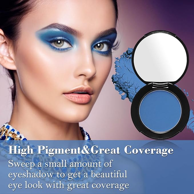 MEICOLY Single Blue Eyeshadow with Mirror and Mini Brush,Matte Halloween Sally Avatar Makeup Eye Shadow Powder,Waterproof Eyeshadow Palette,Talc-Free,Long Lasting Eye Makeup