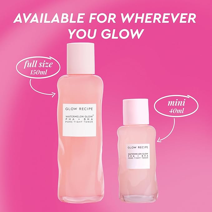 Glow Recipe PHA + BHA Face Toner - Korean Skin Care Pore Minimizer & Gentle Facial Exfoliator for Tightening, Hydrating & Exfoliating - Glycerin, Watermelon & Cactus Water (40ml)