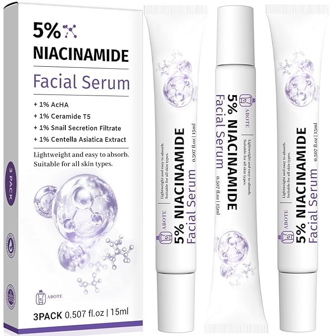ABOTE 5% Niacinamide Serum for Face with 1% Ceramide Complex | 1% Snail Secretion Filtrate | 1% Hyaluronic Acid Deep Moisturizing Restore Skin Barrier & Skin Tone (3Pack-Each 0.507 fl.oz | 15ml)