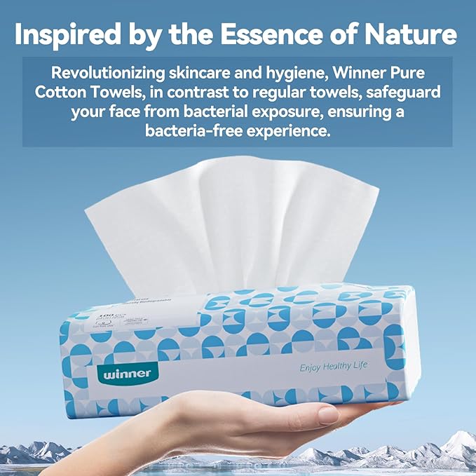 Winner Soft Face Towels, 100% USDA Biobased Facial Towels, Unscented Cotton Tissues for Sensitive Skin, OEKO-TEX Certified Face Towelettes Disposable, Makeup Remover Dry Wipes, 600 Ct, Pack of 6