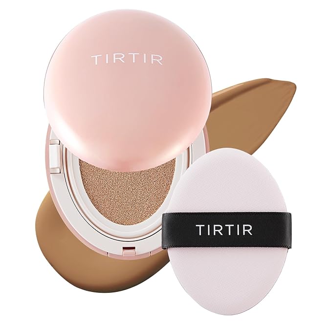 TIRTIR Mask Fit All Cover Pink Cushion Foundation | High coverage, Velvety Matte Finish, Lightweight, Flawless, Corrects Redness, Korean Cushion (#33N Macchiato, Full Size, 0.63 Fl Oz)