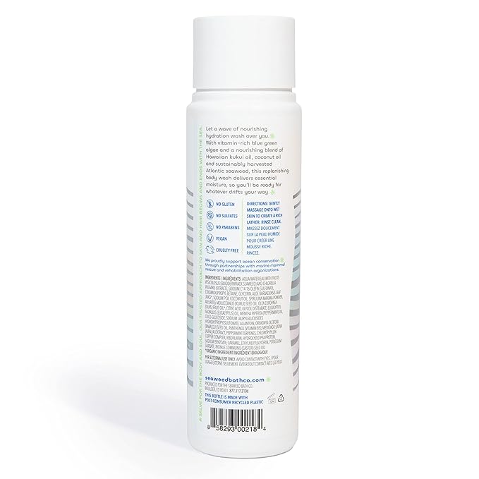 Seaweed Bath Co. Hydrate Body Wash - Eucalyptus Peppermint - Hydrating Foaming Cleanser with Nourishing Natural Ingredients - Vegan, Paraben and Sulfate Free Shower Gel - 12 oz (Pack of 2)